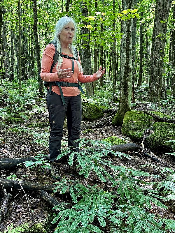 woman in woods talking about ferns
